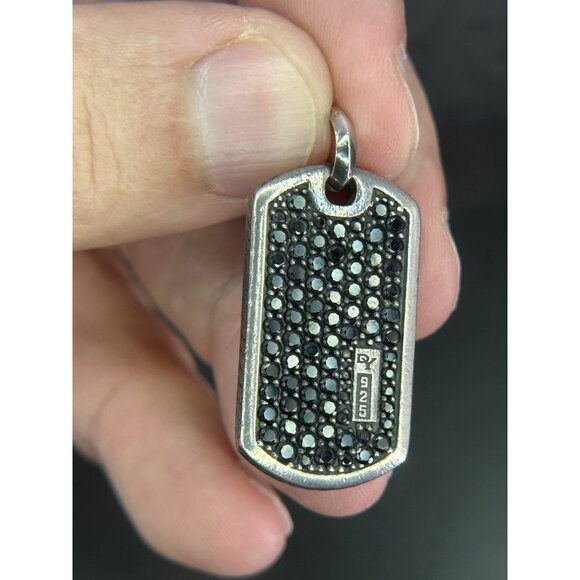 David Yurman Sterling Silver Black Diamonds Tag 31mm Chain 25” - Picture 8 of 16